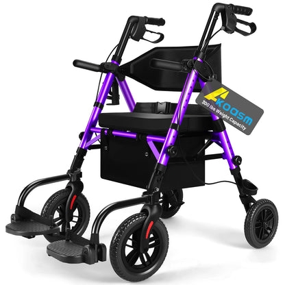 2-in-1 Rollator Walker & Transport Wheelchair – Lightweight Foldable Mobility Chair with Brakes, 300 lbs Capacity