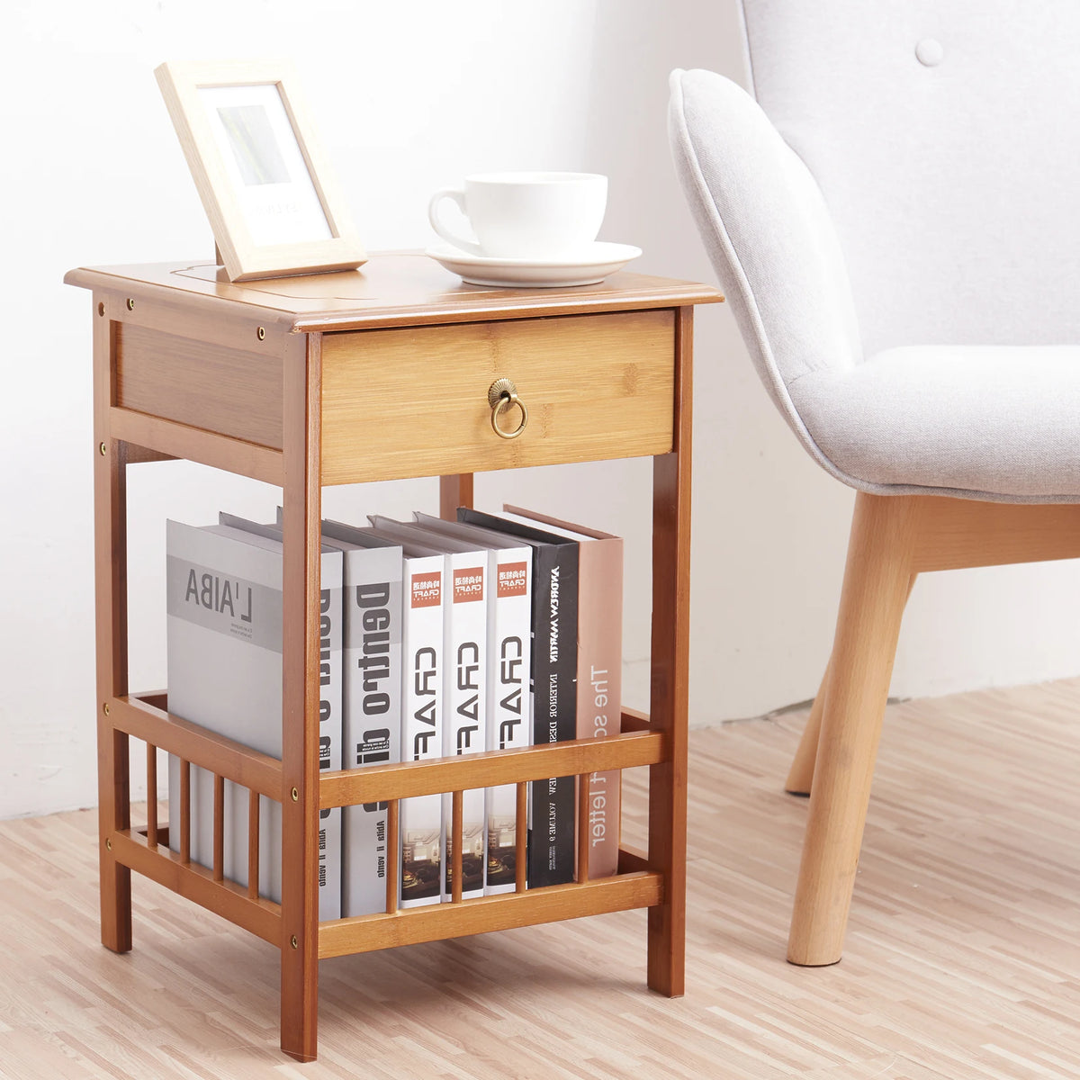2/3-Tier Bamboo Bedside Nightstand with Drawer, Multifunctional Side Table & Storage Shelf for Bedroom, Sofa & Home