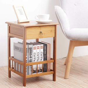 2/3-Tier Bamboo Bedside Nightstand with Drawer, Multifunctional Side Table & Storage Shelf for Bedroom, Sofa & Home