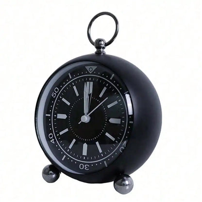 Round Silent Non-Ticking Alarm Clock, Battery Operated Retro Analog Bedside Clock for Bedroom, Desk & Nightstand
