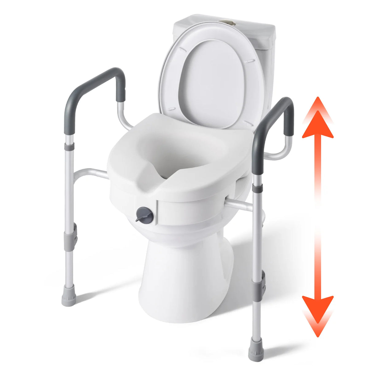 5" Raised Toilet Seat with Arms – Height Adjustable Toilet Riser with Handles, 350 lb Capacity