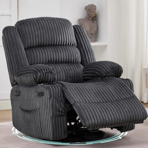 360° Swivel Rocking Recliner Chair with Cup Holder, Oversized Corduroy Glider Lounge Chair for Living Room & Nursery