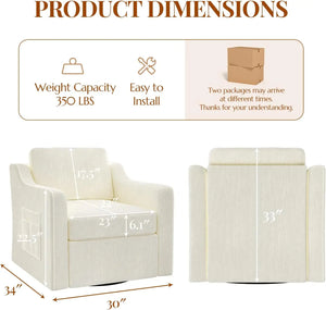 Set of 2 360° Swivel Accent Chairs – Large Upholstered Square Armchairs with Deep Seat for Living Room & Reading Lounge
