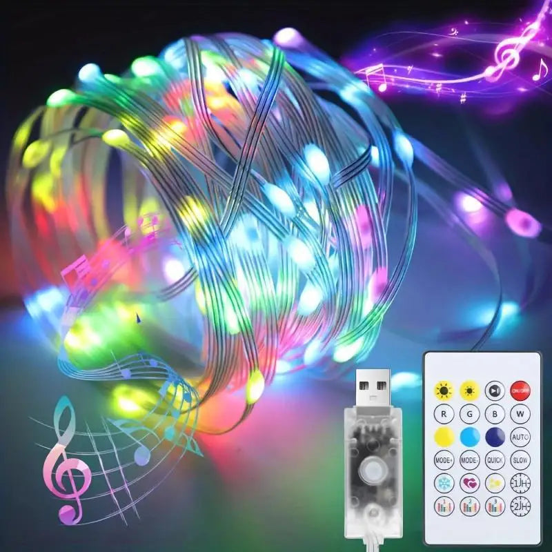 10m RGB USB LED String Lights with Remote Control and Adjustable Lighting for Bedroom and Christmas Décor