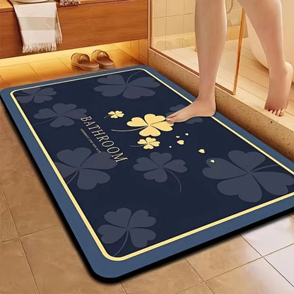 Square Diatom Mud Bathroom Mat, Quick Dry Absorbent Bath Rug with Non-Slip Rubber Backing for Bathroom & Entryway