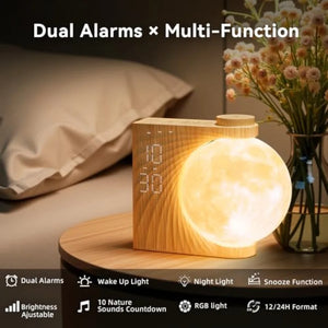Sunrise Alarm Clock for Heavy Sleepers with Moon Night Light, 10 Light Effects, 30/60/90-Minute Timer for Bedroom