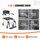 Shower Commode Wheelchair with 4 Locking Wheels – 3-Level Height Adjustable, Flip-Up Arms & Footrests, 5L Removable Bucket