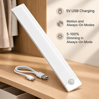 Rechargeable Motion Sensor Cabinet Light, USB 5V Dimmable LED Under Cabinet Lamp, 3000K Warm White or 6000K White