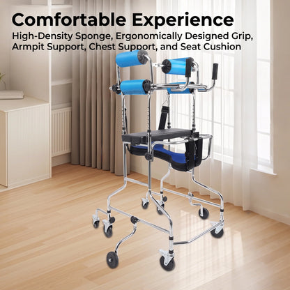 Adjustable Rehabilitation Stand-Up Walker – 220 lbs Capacity, 8-Wheel Walking Support Aid