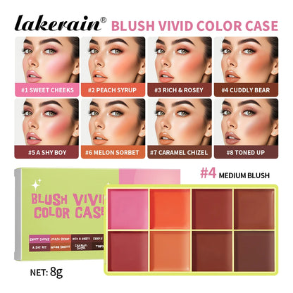 8-Color Cream Blush & Highlighter Palette, Natural Shades, Long-Lasting Waterproof Face Makeup