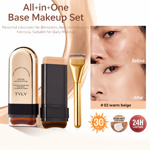 4-in-1 Base Makeup Set, Hydrating Primer Gel, Setting Spray, Full Coverage Foundation Stick & Brush, Matte Finish