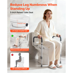 5" Raised Toilet Seat with Arms – Height Adjustable Toilet Riser with Handles, 350 lb Capacity