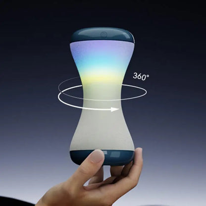 Cordless RGB LED Table Lamp with Touch Control, 360° Rotating Hourglass Design, Color-Changing Bedside Ambient Light