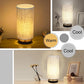 Bedside Table Lamp with Wood Base and Cylindrical Fabric Shade
