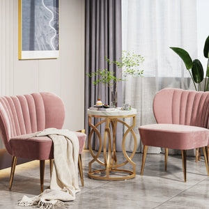 20" Modern Round End Table with Thick Wood Top & Unique O-Shaped Base for Living Room and Bedroom