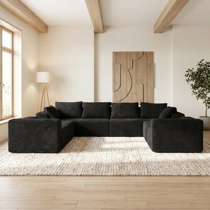 139-Inch U-Shaped Corduroy Sectional Sofa – Extra Large Deep Seat Cloud Couch, Modern Upholstered No-Assembly Living Room Sofa