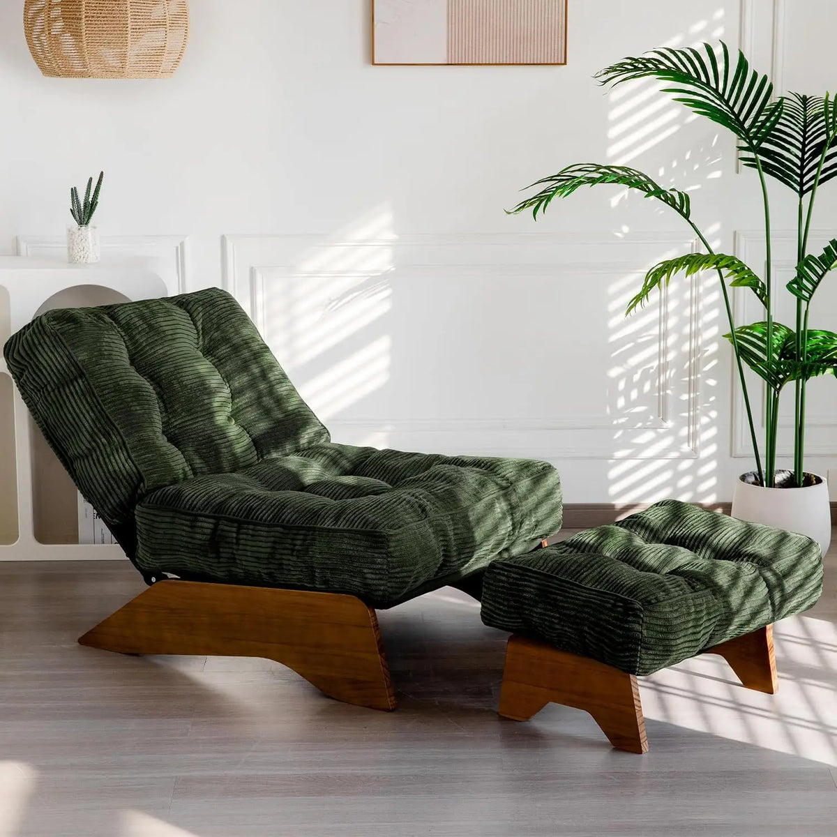 Adjustable Accent Chair with Ottoman – Tufted Upholstered Reclining Lounge Chair with Footrest for Reading & Living Room, Green