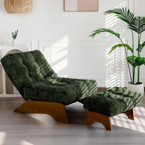 Adjustable Accent Chair with Ottoman – Tufted Upholstered Reclining Lounge Chair with Footrest for Reading & Living Room, Green