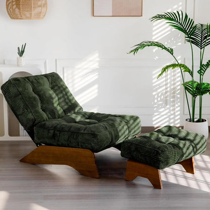 Adjustable Accent Chair with Ottoman – Tufted Upholstered Reclining Lounge Chair with Footrest for Reading & Living Room, Green