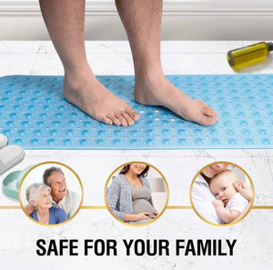 Extra Long Non-Slip Bathtub & Shower Mat 40x16 Inch, Suction Cups, Drain Holes, Machine Washable, Gray & Black