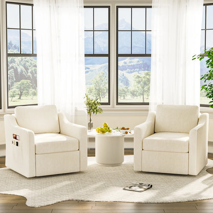 Set of 2 360° Swivel Accent Chairs – Large Upholstered Square Armchairs with Deep Seat for Living Room & Reading Lounge