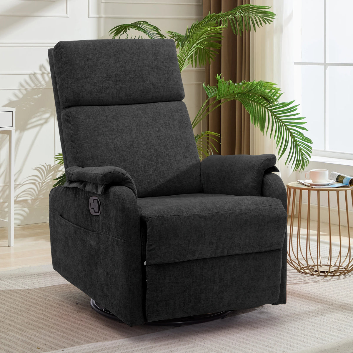 Ergonomic Manual Rocking Recliner Chair – Modern Fabric Adjustable Armchair with USB & Type-C Charging Ports