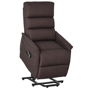 Power Lift Recliner Chair with Vibration Massage, Fabric Upholstered Electric Stand Assist Chair with Remote Control & Side Pockets – Brown