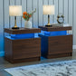 Set of 2 LED Nightstands with 2 Drawers, Modern Bedside Tables with LED Lights & Storage for Bedroom
