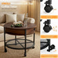 27" Lift-Top Coffee Table with Wheels, Storage & Lighting, Walnut Farmhouse Center Table with Metal Shelf