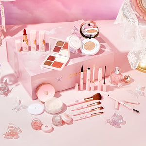 18-Piece Butterfly Makeup Gift Set with Lighted Mirror, Eyeshadow, Blush & Lip Palette