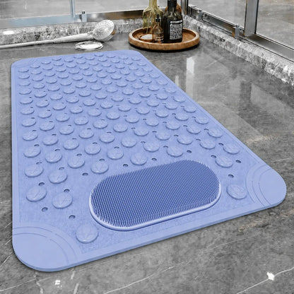 Non-Slip Bathtub & Shower Mat 27.5x15.7 Inch, Beige Foot Scrubber Bath Mat with Suction Cups & Drain Holes, Machine Washable