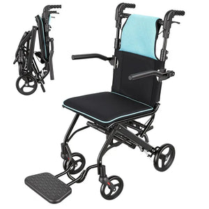 Lightweight Foldable Transport Wheelchair – Aluminum Alloy Travel Chair with Telescopic Handle, 260 lbs Capacity