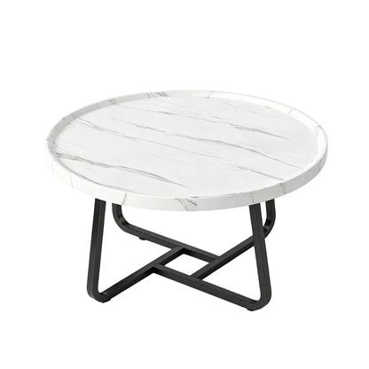 19.7" Minimalist Round Side Table with Metal Frame, Small Coffee & End Table for Living Room and Bedroom