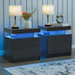 Set of 2 LED Nightstands with 2 Drawers, Modern Bedside Tables with LED Lights & Storage for Bedroom