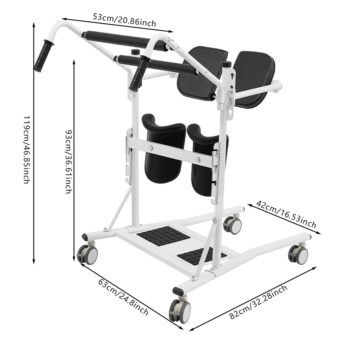 Standing Patient Transfer Aid – Adjustable Seat & Knee Pads, 264 lbs Capacity, 360° Locking Casters