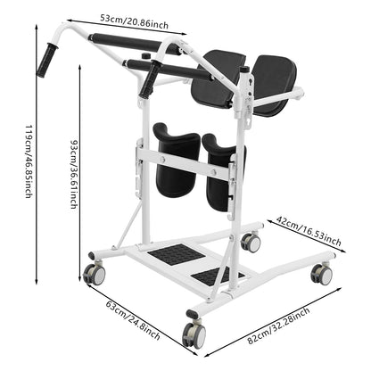 Standing Patient Transfer Aid – Adjustable Seat & Knee Pads, 264 lbs Capacity, 360° Locking Casters