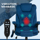 Executive Office Chair with Massage & Heat – 6-Point Vibration Velvet High Back Desk Chair with Reclining Backrest, Dark Blue