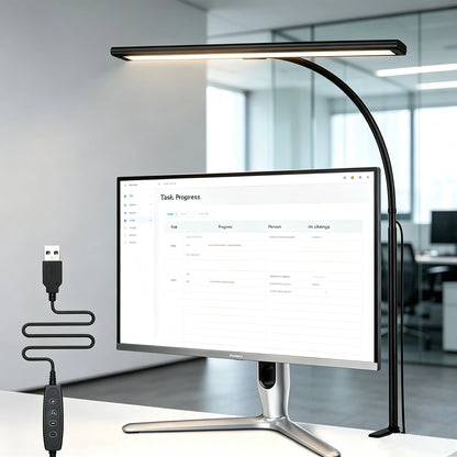 LED Desk Lamp with Clamp, 88 LEDs, Stepless Dimming, Flexible Gooseneck, USB Powered Reading and Task Light