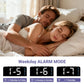 Mini Digital Alarm Clock with Blue Night Light, USB Powered, Year, Date & Temperature Display, Adjustable Brightness – Black