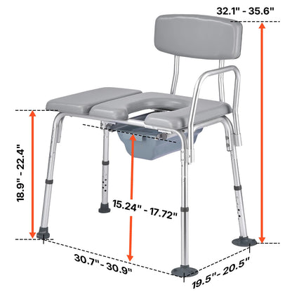 4-in-1 Bedside Commode Chair with Padded Seat & Backrest – Adjustable Height, 5L Removable Bucket, 500 lb Capacity