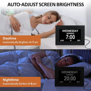 Large Display Digital Calendar Clock with Day & Date, Multiple Alarms, Auto Dimming, Remote Control for Seniors