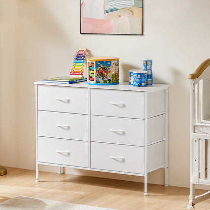 6-Drawer Fabric Dresser Nightstand with Storage, Bedroom Bedside Table & Clothes Organizer Chest for Bedroom and Living Room