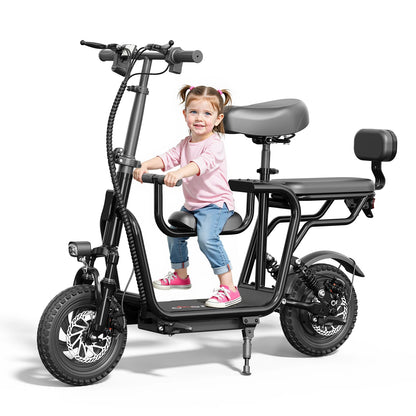 14" Foldable Electric Scooter with Seat – 750W Peak Motor, 48V 10Ah Battery, 20-Mile Range & Dual Disc Brakes