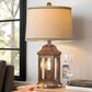 24-Inch Rustic Farmhouse Table Lamp with Touch Dimming, Nightlight and USB-A/USB-C Ports