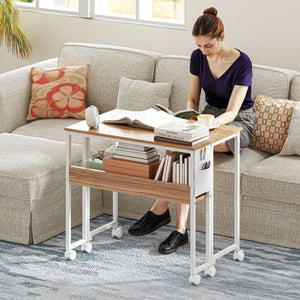31.5-Inch Folding Computer Desk with Wheels, Portable Rolling Writing Table with Storage Bag & Shelf for Small Spaces and Home Office