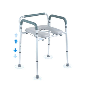 Bedside Commode Chair with Padded Seat & Arms – 7-Level Height Adjustable, 5.8L Removable Bucket, 350 lb Capacity