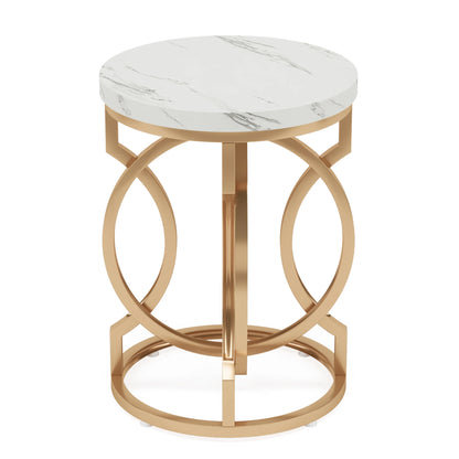 20" Modern Round End Table with Thick Wood Top & Unique O-Shaped Base for Living Room and Bedroom
