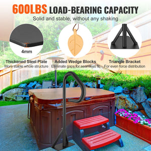 360° Rotating Hot Tub Handrail – Height Adjustable Spa Safety Rail with Slide-Under Mount Base for Indoor & Outdoor Use
