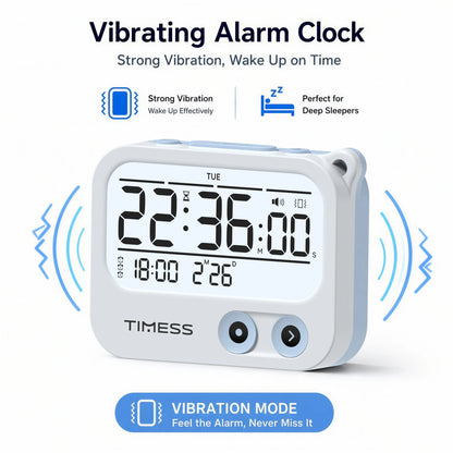 Portable Vibrating Digital Alarm Clock & Timer with Backlight, 3 Alarm Modes, Battery Powered Travel Clock