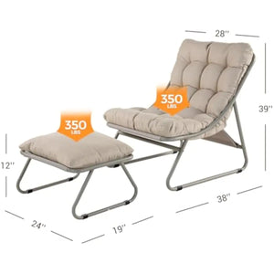 Outdoor Recliner Chair with Integrated Footrest – Cushioned Patio Lounge Chair with Weather-Resistant Steel Frame